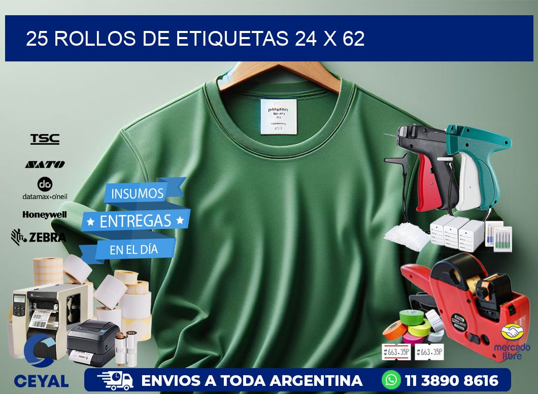 25 ROLLOS DE ETIQUETAS 24 x 62