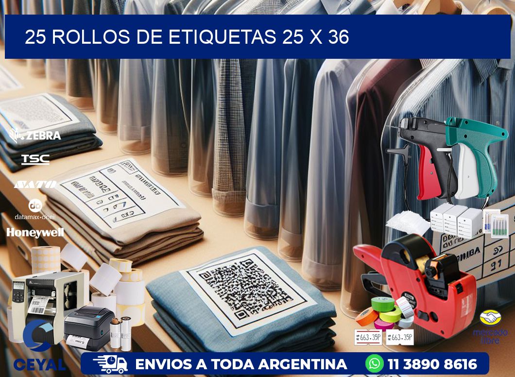 25 ROLLOS DE ETIQUETAS 25 x 36