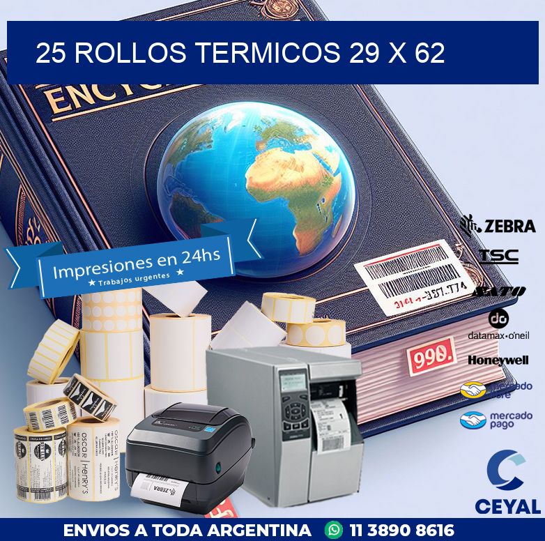 25 ROLLOS TERMICOS 29 x 62