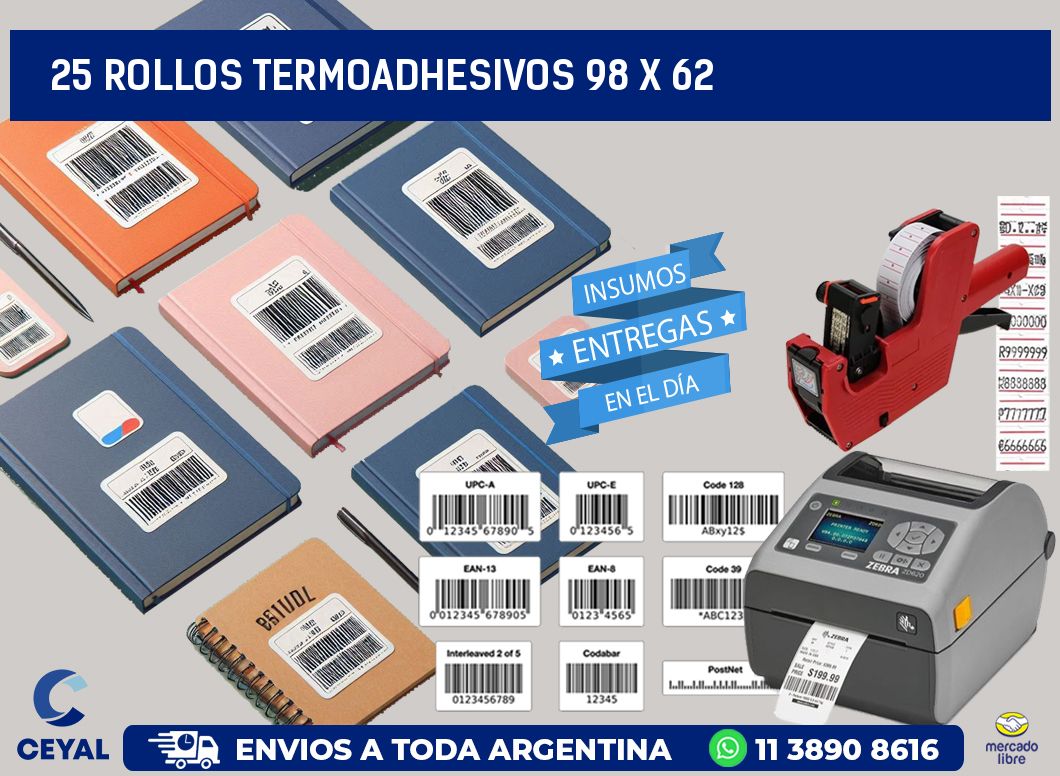 25 ROLLOS TERMOADHESIVOS 98 x 62