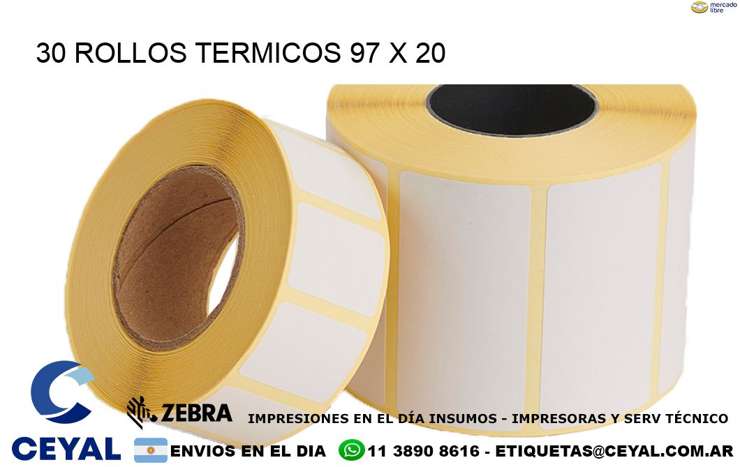 30 ROLLOS TERMICOS 97 x 20