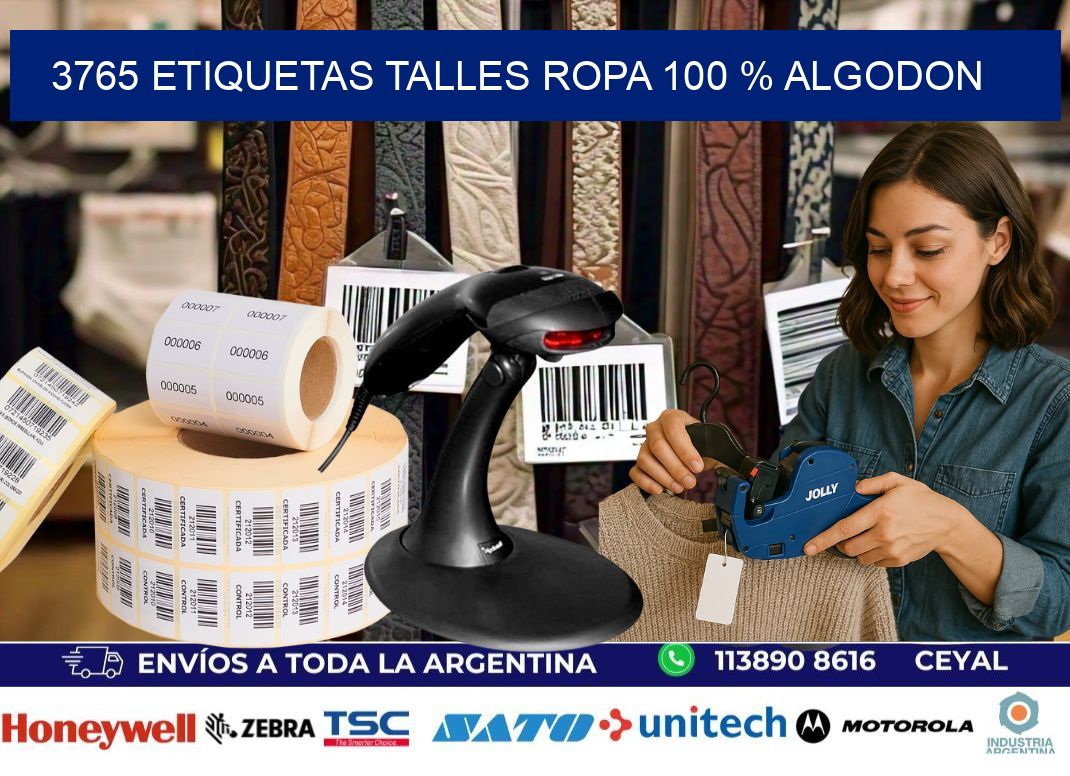 3765 ETIQUETAS TALLES ROPA 100 % ALGODON