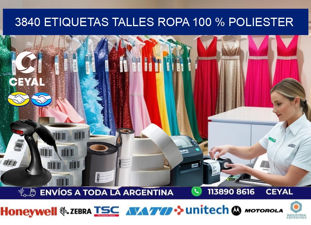 3840 ETIQUETAS TALLES ROPA 100 % POLIESTER