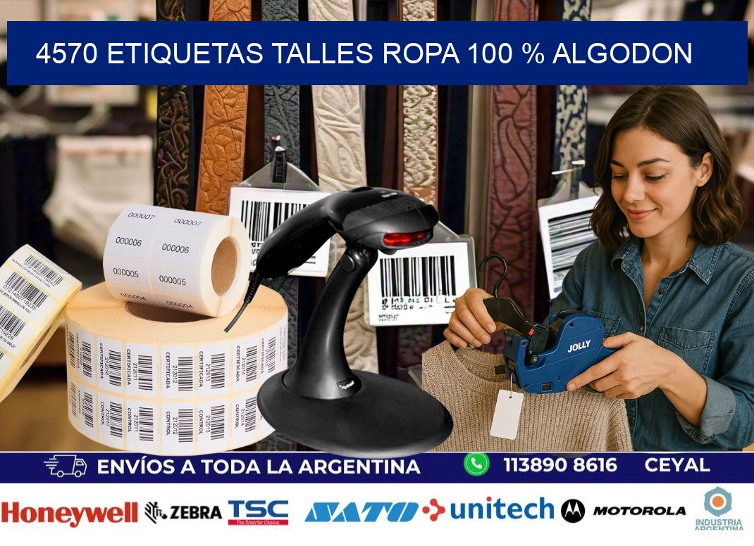 4570 ETIQUETAS TALLES ROPA 100 % ALGODON