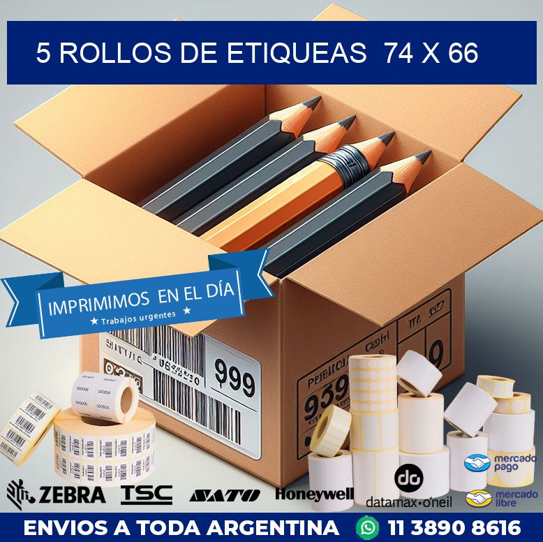 5 ROLLOS DE ETIQUEAS  74 x 66