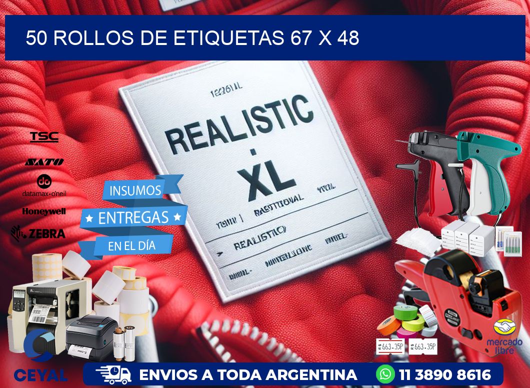 50 ROLLOS DE ETIQUETAS 67 x 48