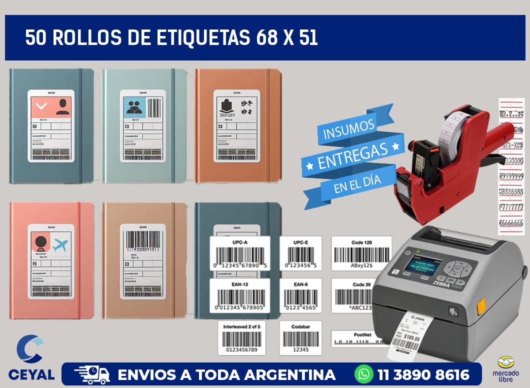50 ROLLOS DE ETIQUETAS 68 x 51