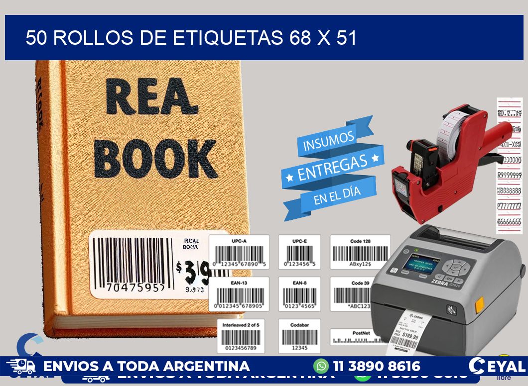 50 ROLLOS DE ETIQUETAS 68 x 51