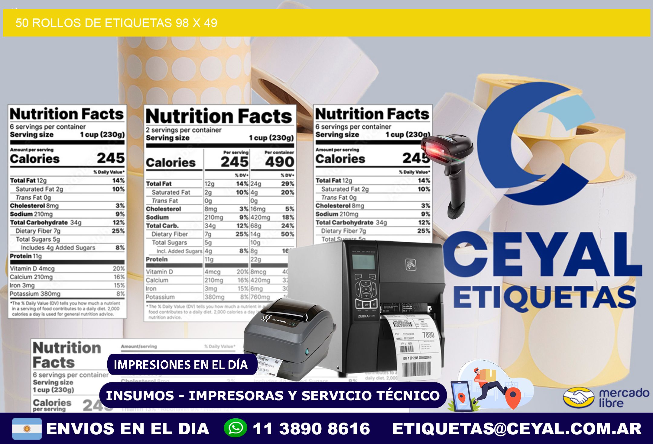 50 ROLLOS DE ETIQUETAS 98 x 49