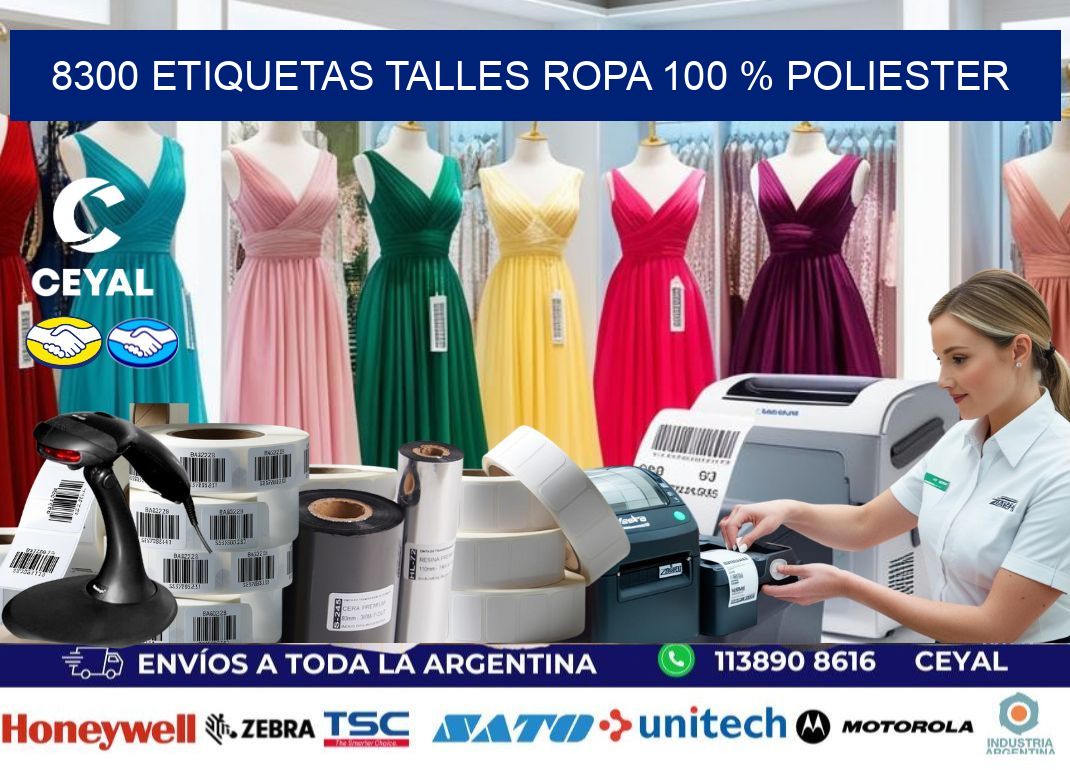 8300 ETIQUETAS TALLES ROPA 100 % POLIESTER