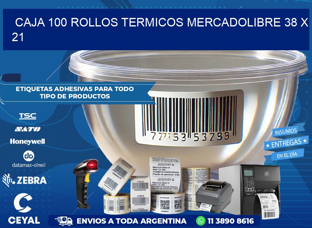 CAJA 100 ROLLOS TERMICOS MERCADOLIBRE 38 x 21
