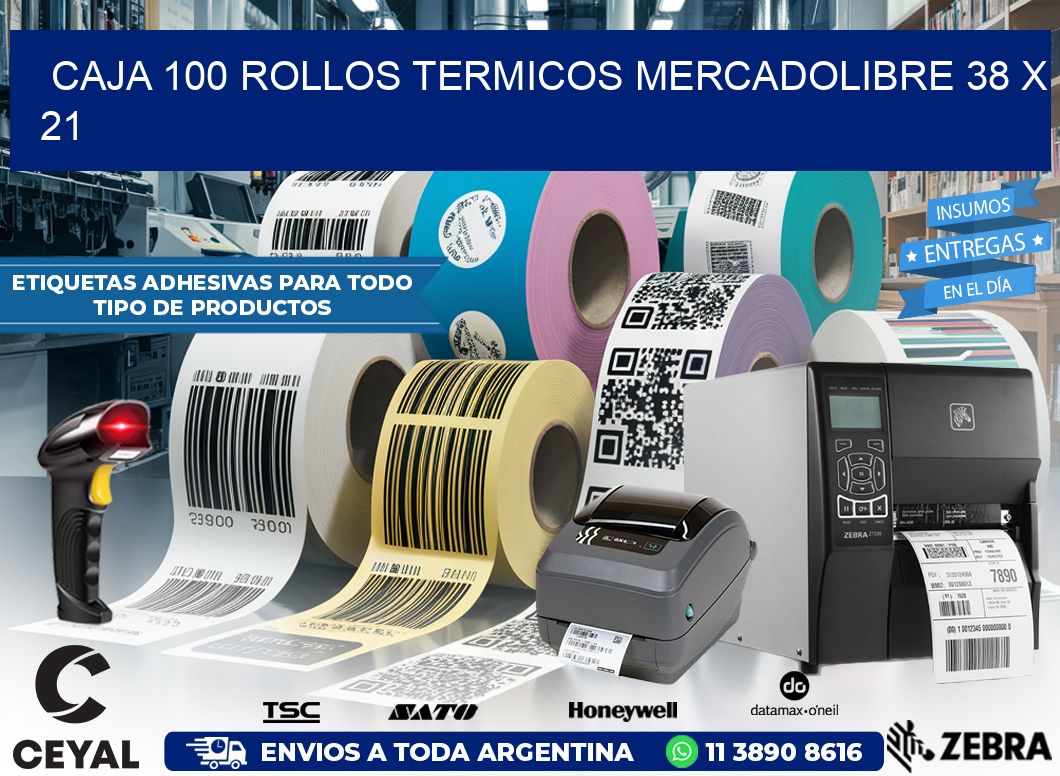CAJA 100 ROLLOS TERMICOS MERCADOLIBRE 38 x 21
