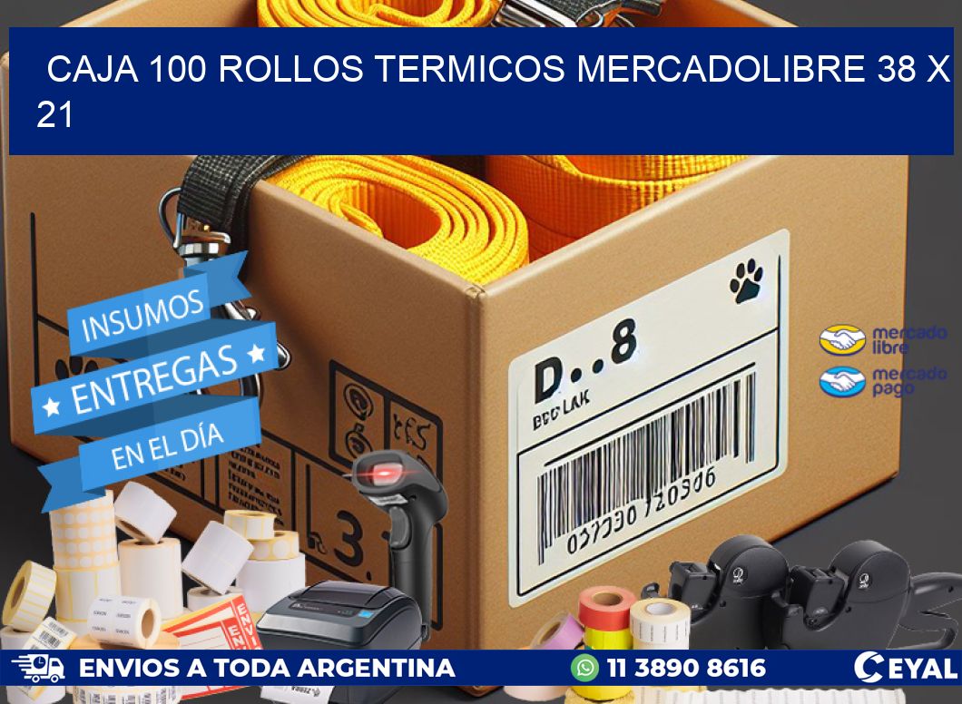 CAJA 100 ROLLOS TERMICOS MERCADOLIBRE 38 x 21