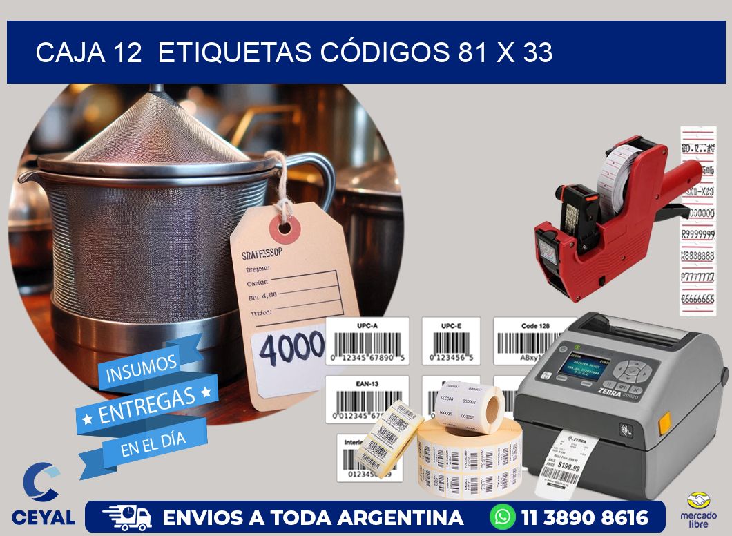 CAJA 12  ETIQUETAS CÓDIGOS 81 x 33