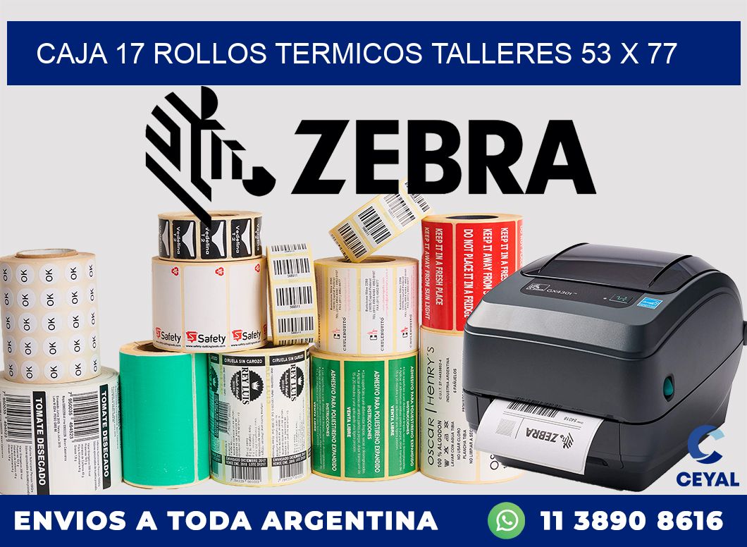 CAJA 17 ROLLOS TERMICOS TALLERES 53 x 77