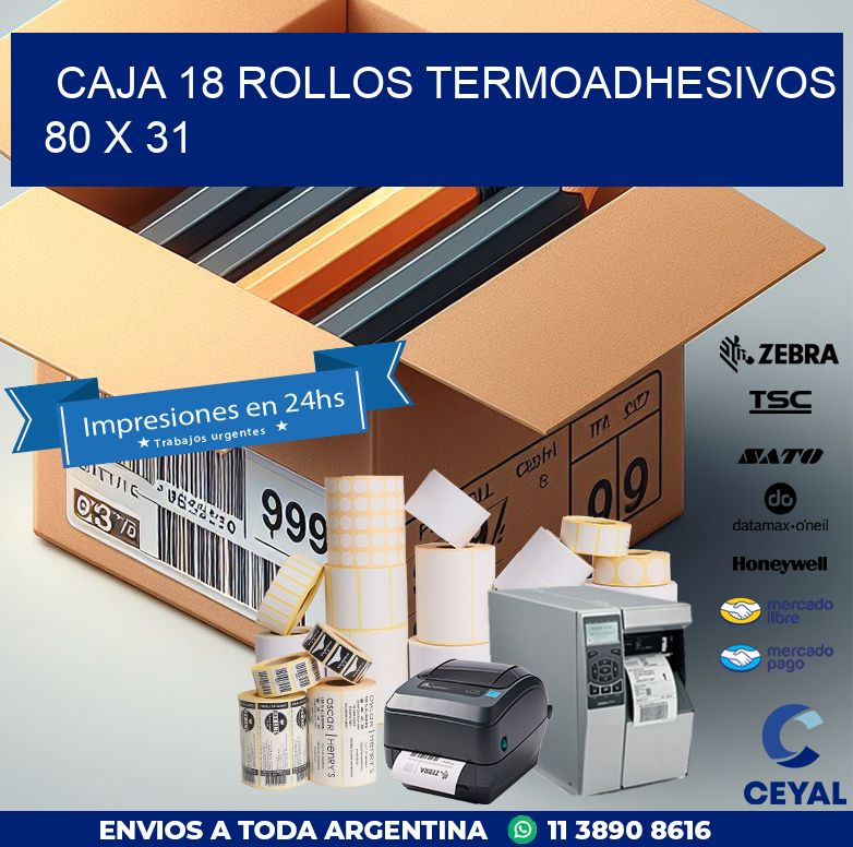 CAJA 18 ROLLOS TERMOADHESIVOS 80 x 31