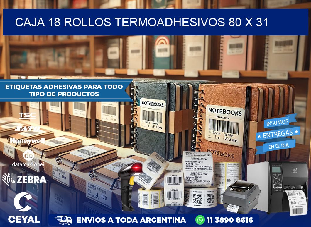 CAJA 18 ROLLOS TERMOADHESIVOS 80 x 31