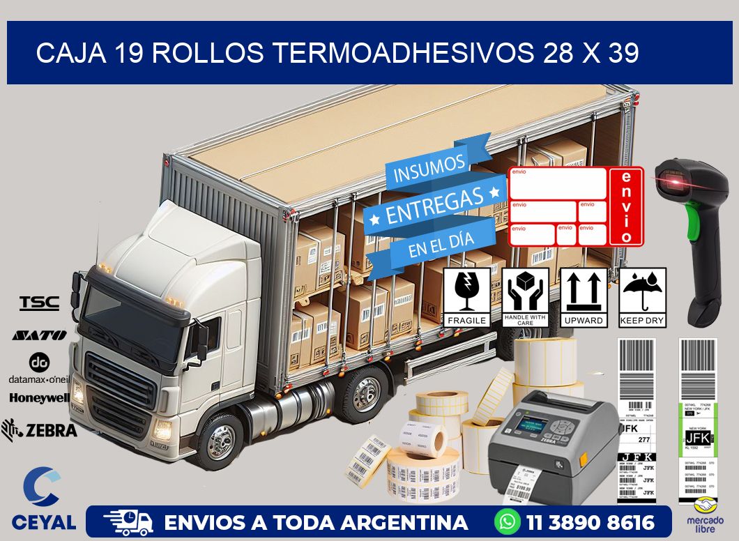 CAJA 19 ROLLOS TERMOADHESIVOS 28 x 39
