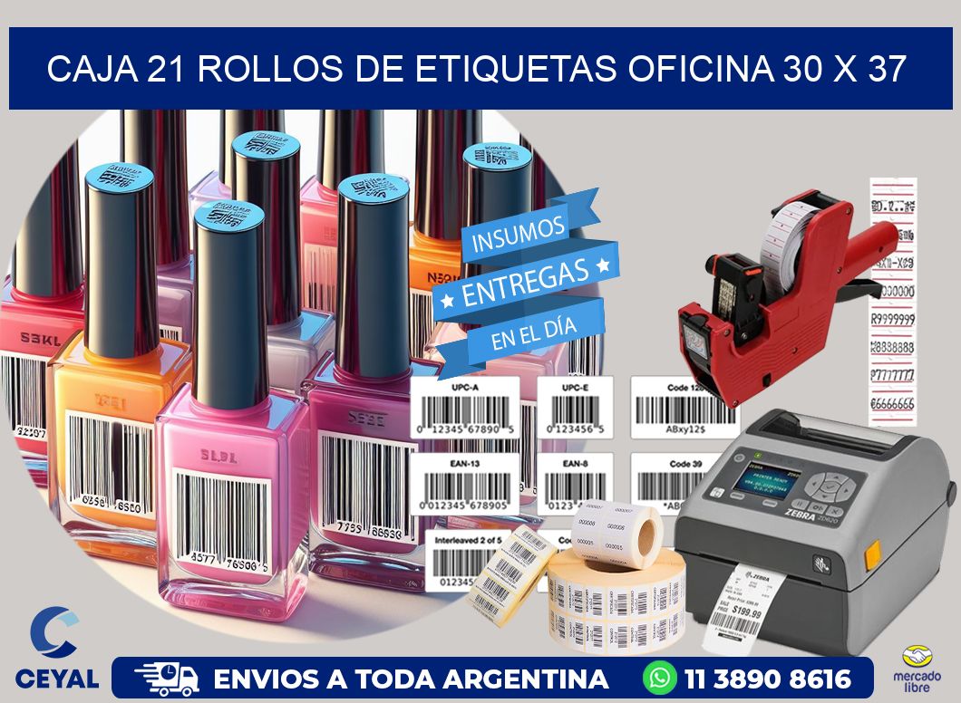 CAJA 21 ROLLOS DE ETIQUETAS OFICINA 30 x 37