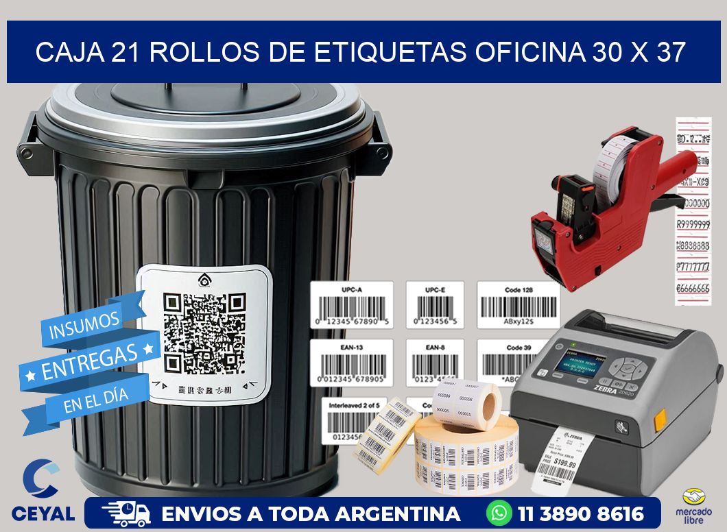 CAJA 21 ROLLOS DE ETIQUETAS OFICINA 30 x 37