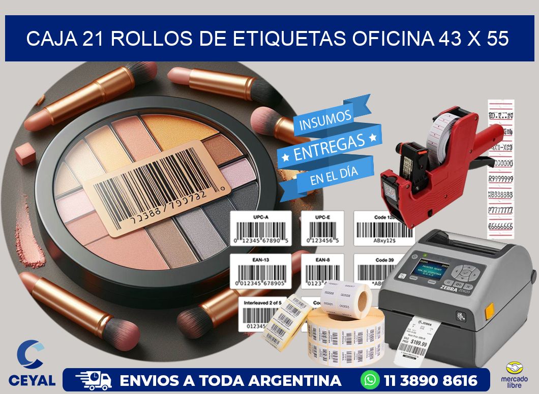CAJA 21 ROLLOS DE ETIQUETAS OFICINA 43 x 55
