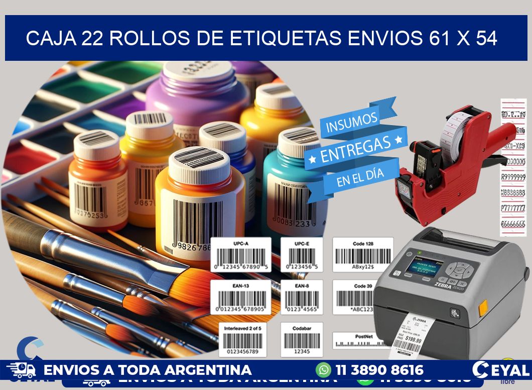 CAJA 22 ROLLOS DE ETIQUETAS ENVIOS 61 x 54