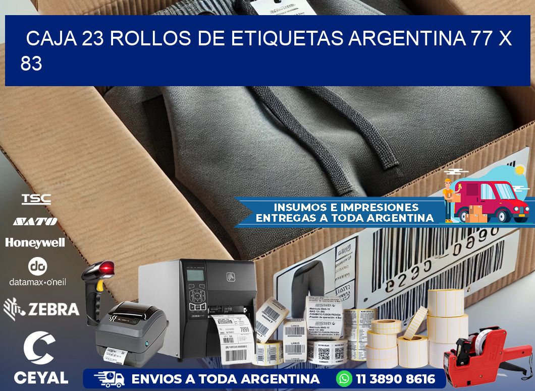CAJA 23 ROLLOS DE ETIQUETAS ARGENTINA 77 x 83