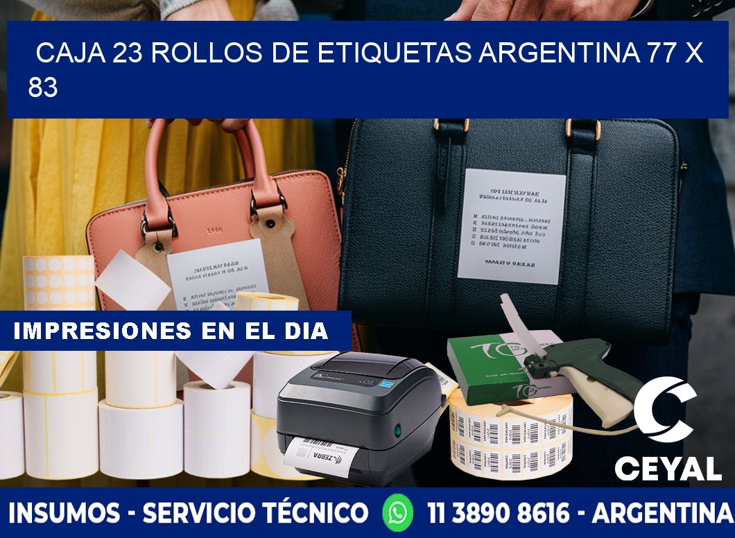 CAJA 23 ROLLOS DE ETIQUETAS ARGENTINA 77 x 83