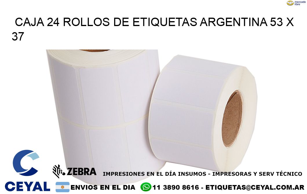 CAJA 24 ROLLOS DE ETIQUETAS ARGENTINA 53 x 37