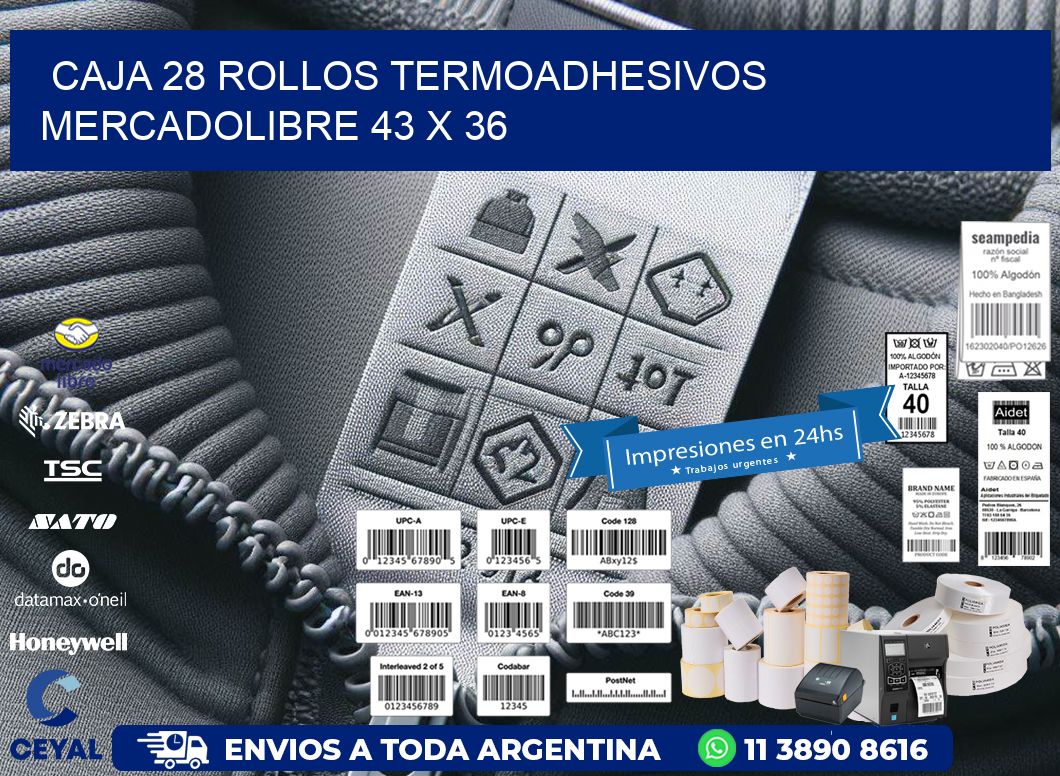 CAJA 28 ROLLOS TERMOADHESIVOS MERCADOLIBRE 43 x 36