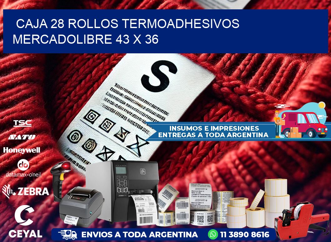 CAJA 28 ROLLOS TERMOADHESIVOS MERCADOLIBRE 43 x 36