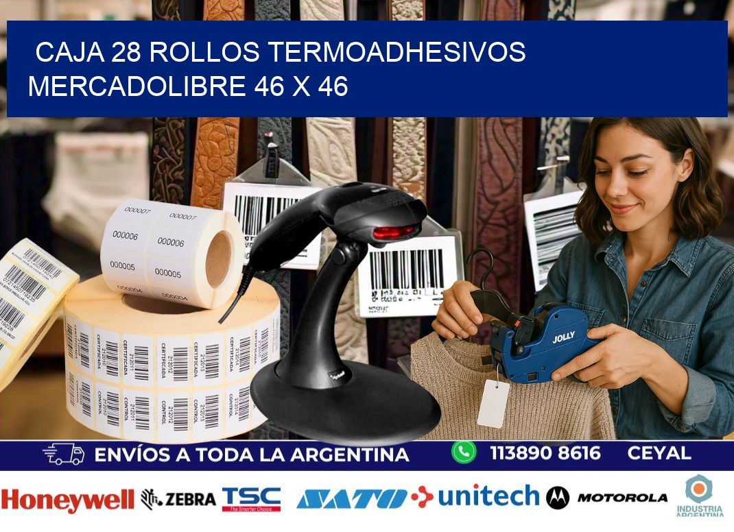 CAJA 28 ROLLOS TERMOADHESIVOS MERCADOLIBRE 46 x 46