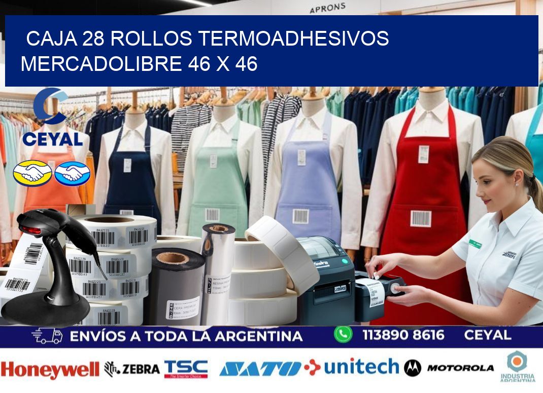 CAJA 28 ROLLOS TERMOADHESIVOS MERCADOLIBRE 46 x 46