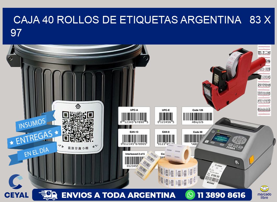 CAJA 40 ROLLOS DE ETIQUETAS ARGENTINA   83 x 97