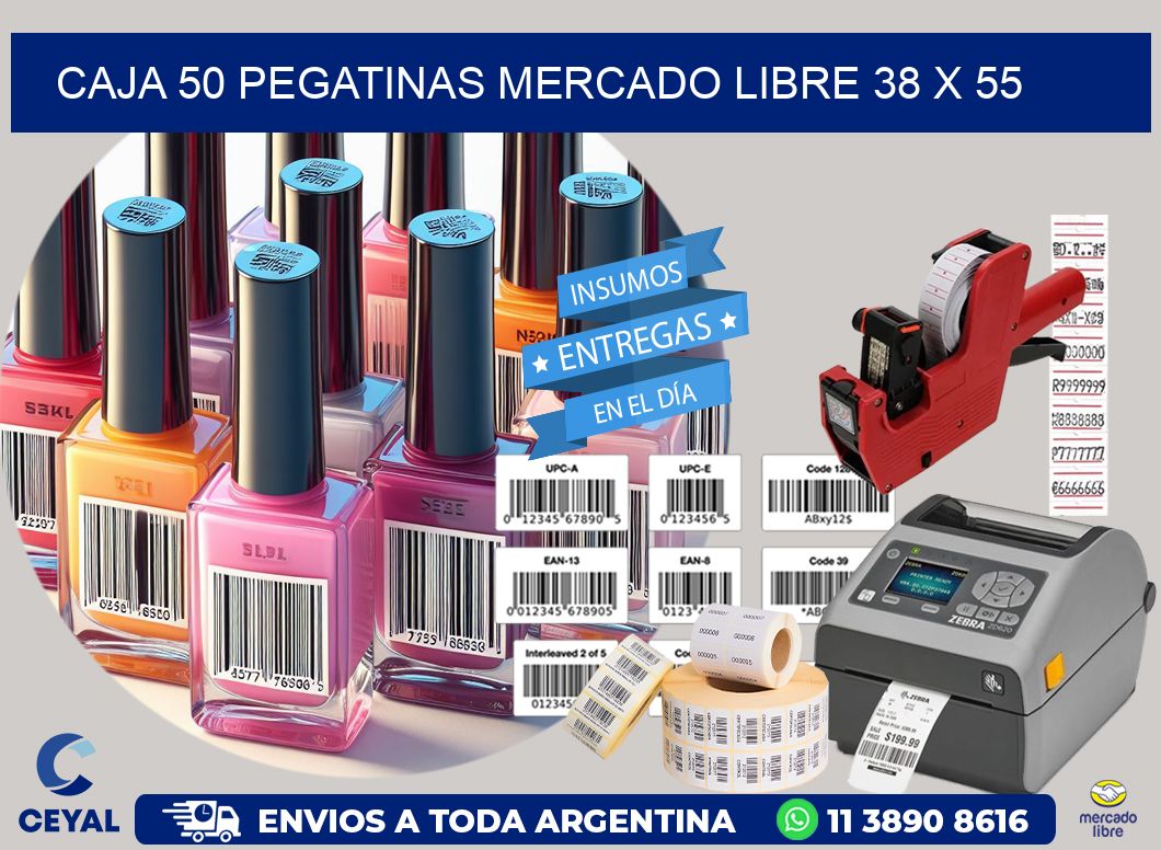 CAJA 50 PEGATINAS MERCADO LIBRE 38 x 55