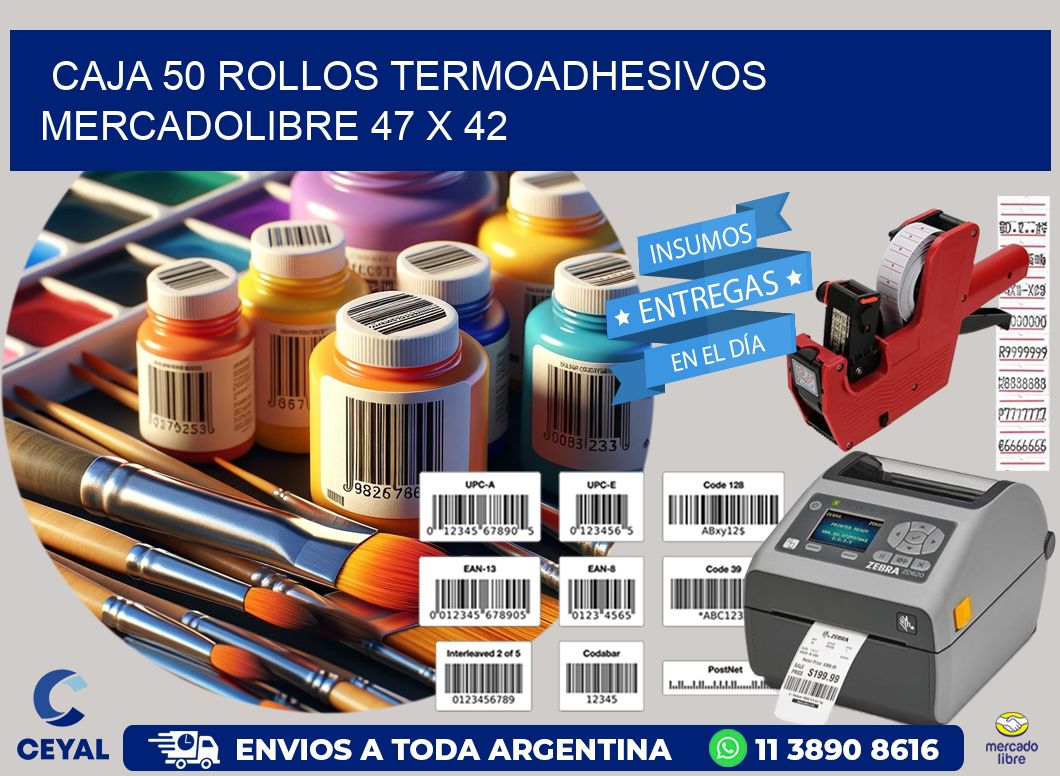 CAJA 50 ROLLOS TERMOADHESIVOS MERCADOLIBRE 47 x 42