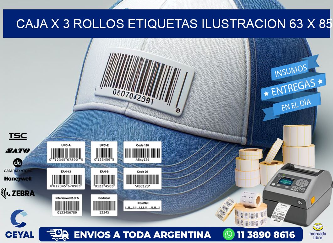 Caja X 3 Rollos Etiquetas Ilustracion 63 x 85
