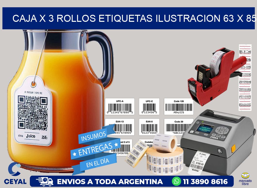Caja X 3 Rollos Etiquetas Ilustracion 63 x 85
