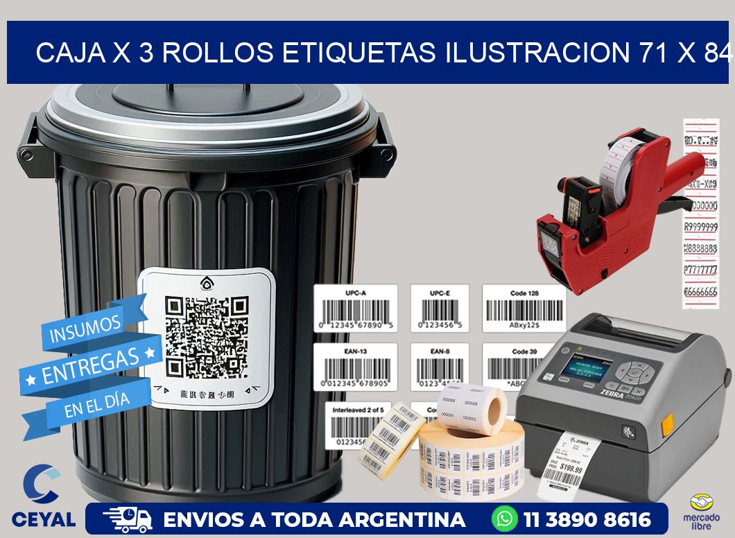 Caja X 3 Rollos Etiquetas Ilustracion 71 x 84
