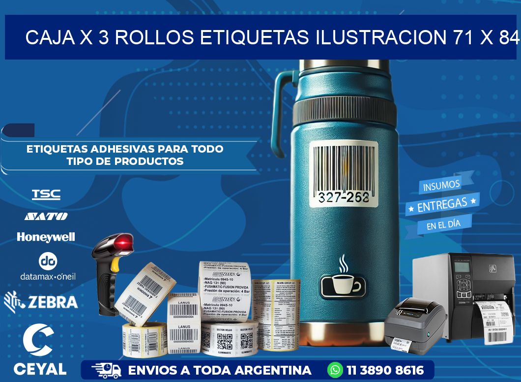 Caja X 3 Rollos Etiquetas Ilustracion 71 x 84