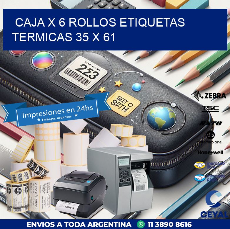 Caja X 6 Rollos Etiquetas termicas 35 x 61