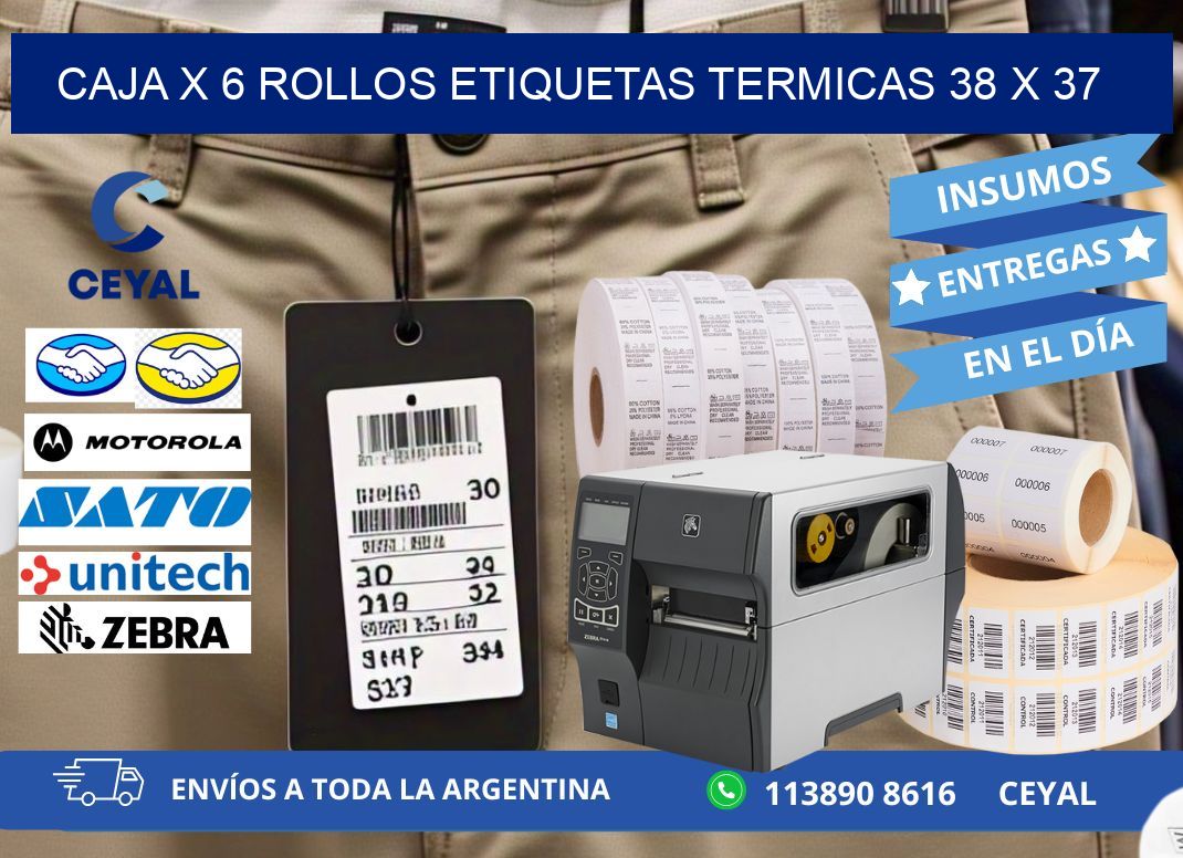 Caja X 6 Rollos Etiquetas termicas 38 x 37