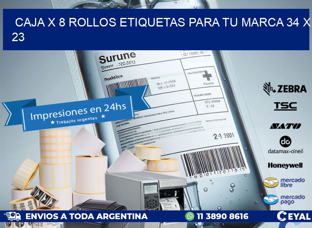 Caja X 8 Rollos Etiquetas para tu marca 34 x 23