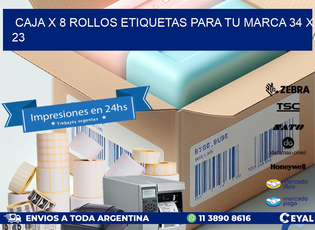 Caja X 8 Rollos Etiquetas para tu marca 34 x 23