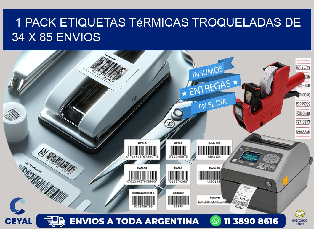 1 Pack etiquetas Térmicas Troqueladas De 34 x 85 ENVIOS