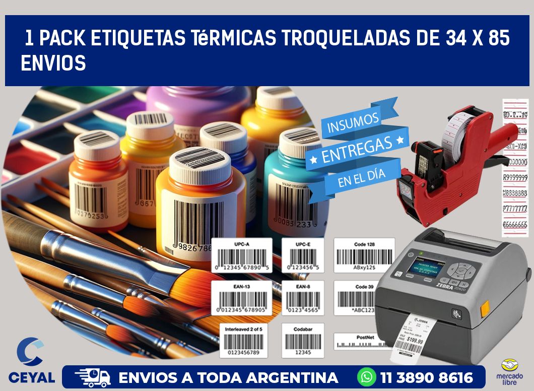 1 Pack etiquetas Térmicas Troqueladas De 34 x 85 ENVIOS