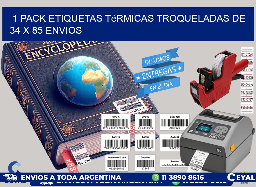 1 Pack etiquetas Térmicas Troqueladas De 34 x 85 ENVIOS