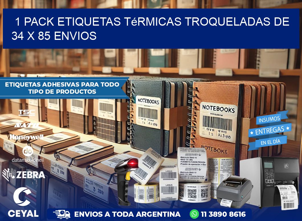 1 Pack etiquetas Térmicas Troqueladas De 34 x 85 ENVIOS