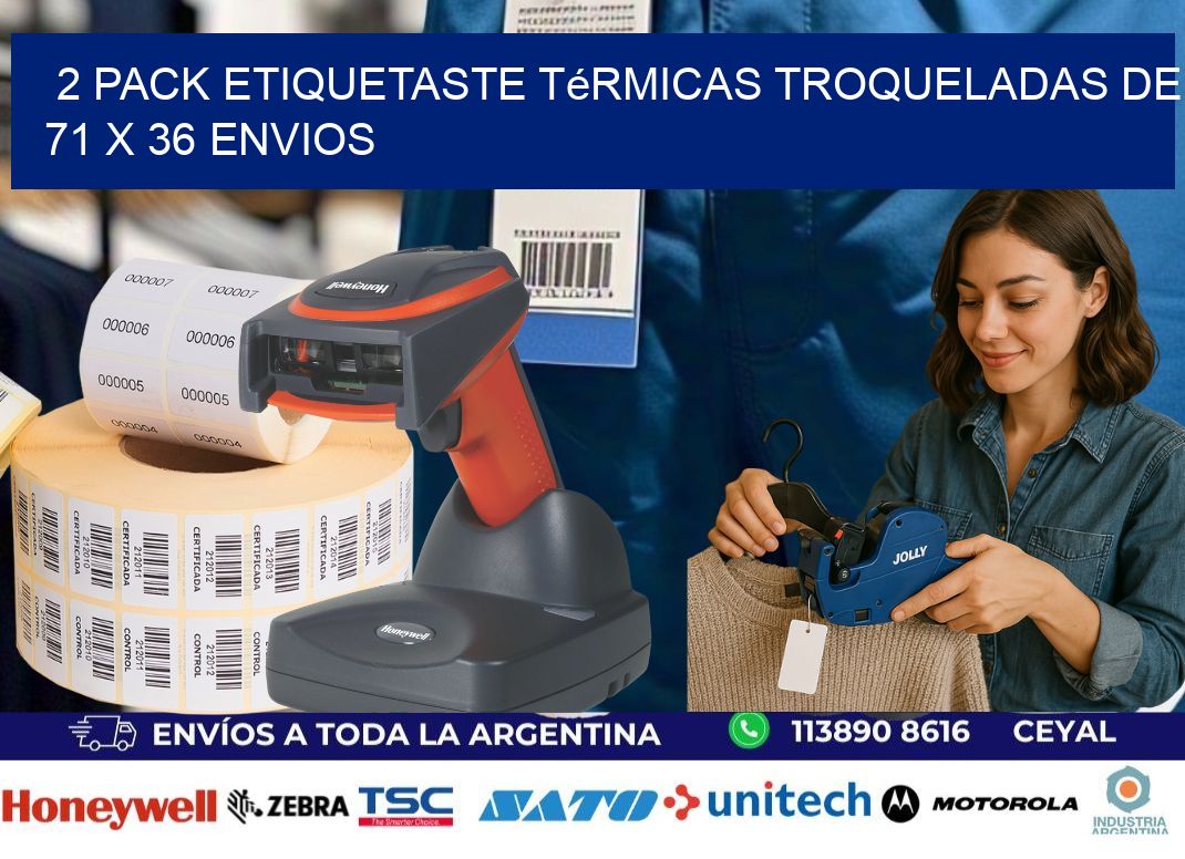 2 pack etiquetaste Térmicas Troqueladas De 71 x 36 ENVIOS