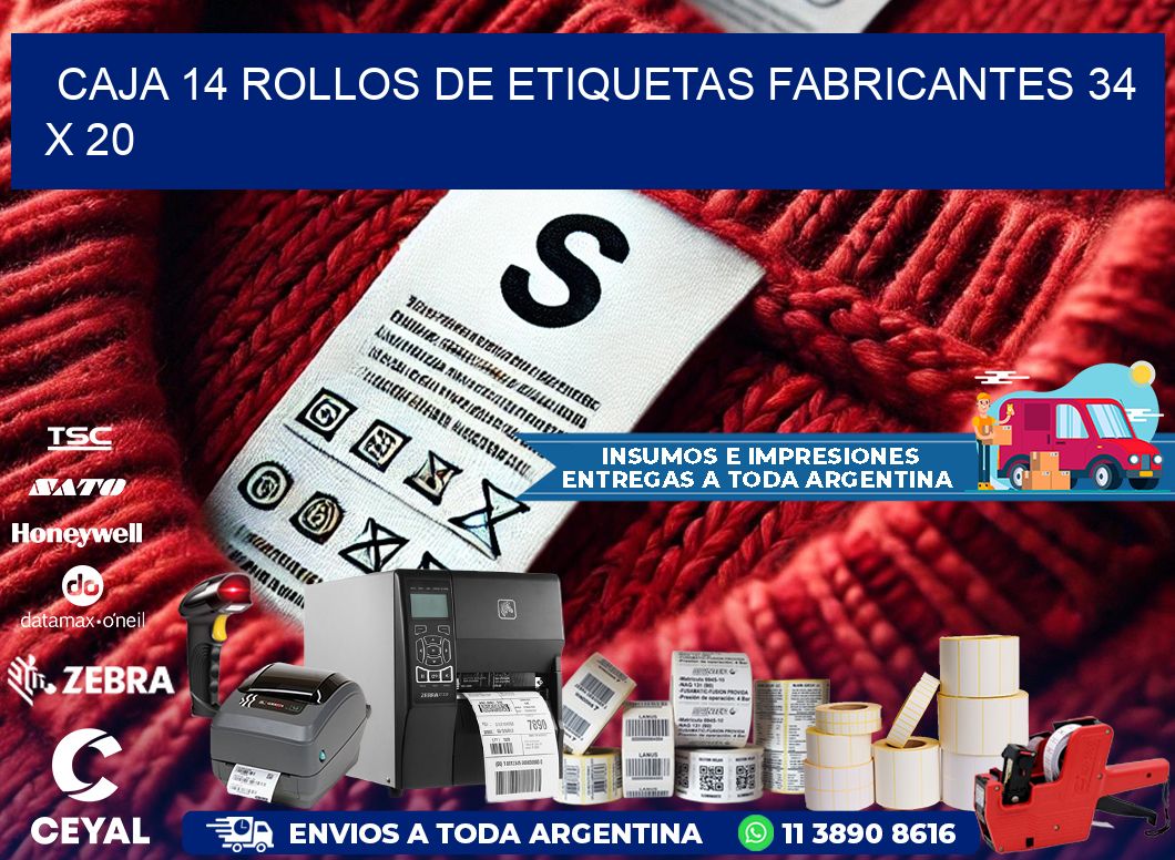 CAJA 14 ROLLOS DE ETIQUETAS FABRICANTES 34 x 20